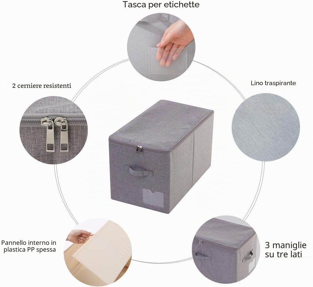 iwill CREATE PRO grande cesto portaoggetti con coperchio, pieghevole | in tessuto con maniglie, tinta unita (Grigio scuro, confezione da 2 unità)