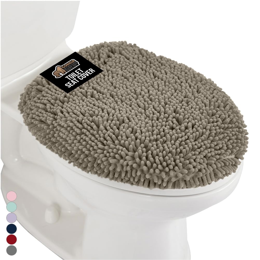 Gorilla Grip Original Shag Chenille Bathroom Toilet Lid Cover, Many Colors, 19.5x18.5 Inches, Large Machine Washable, Ultra Soft Plush Fabric Covers, Fits Most Size Toilet Lids for Bathroom, Latte — image 1