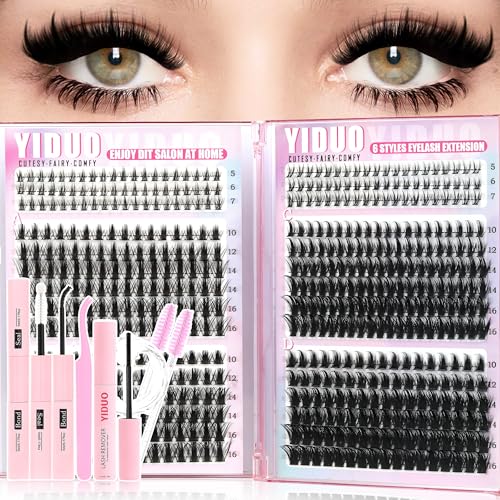YIDUO Manga Lash Clusters Kit 534Pcs Wispy Fairy Volume Cluster Eyelash Extensions Kit Manga+100D+150D Spikes+Bottom D-curly Lashes Clusters Anime Cosplay Individual Lash Clusters Kit with Lash Glue