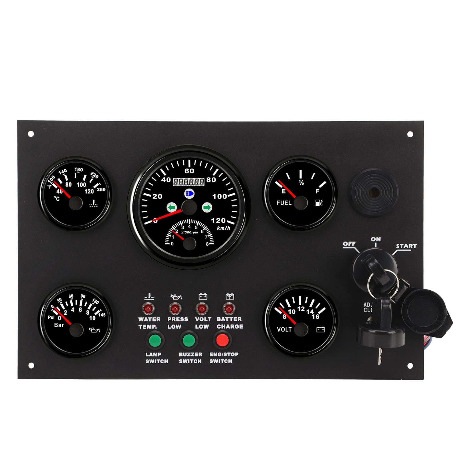 Yctze 5-w-boot Instrument Panel z prędkością, temperaturą, ciśnieniem oleju, wyświetlaczem czasu i alarmem do systemów morskich i RV 12 V (24 V)