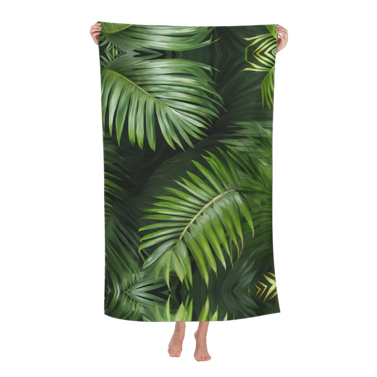 Pojknbv White Leaves Of Palm Tree Print Oversized Adult Beach Towel Quick-Dry Comfortable Lightweight Travel Pool Camping