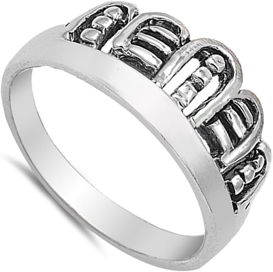 Oxidized Crown Tiara King Beaded Ring New .925 Sterling Silver Band Sizes 5-9