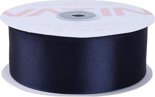 Miniatura 4 de VATIN Cinta de satén sólido azul marino de 1-12 pulgadas, cinta de tela artesanal de 50 yardas para envolver regalos, arreglos florales, decoración