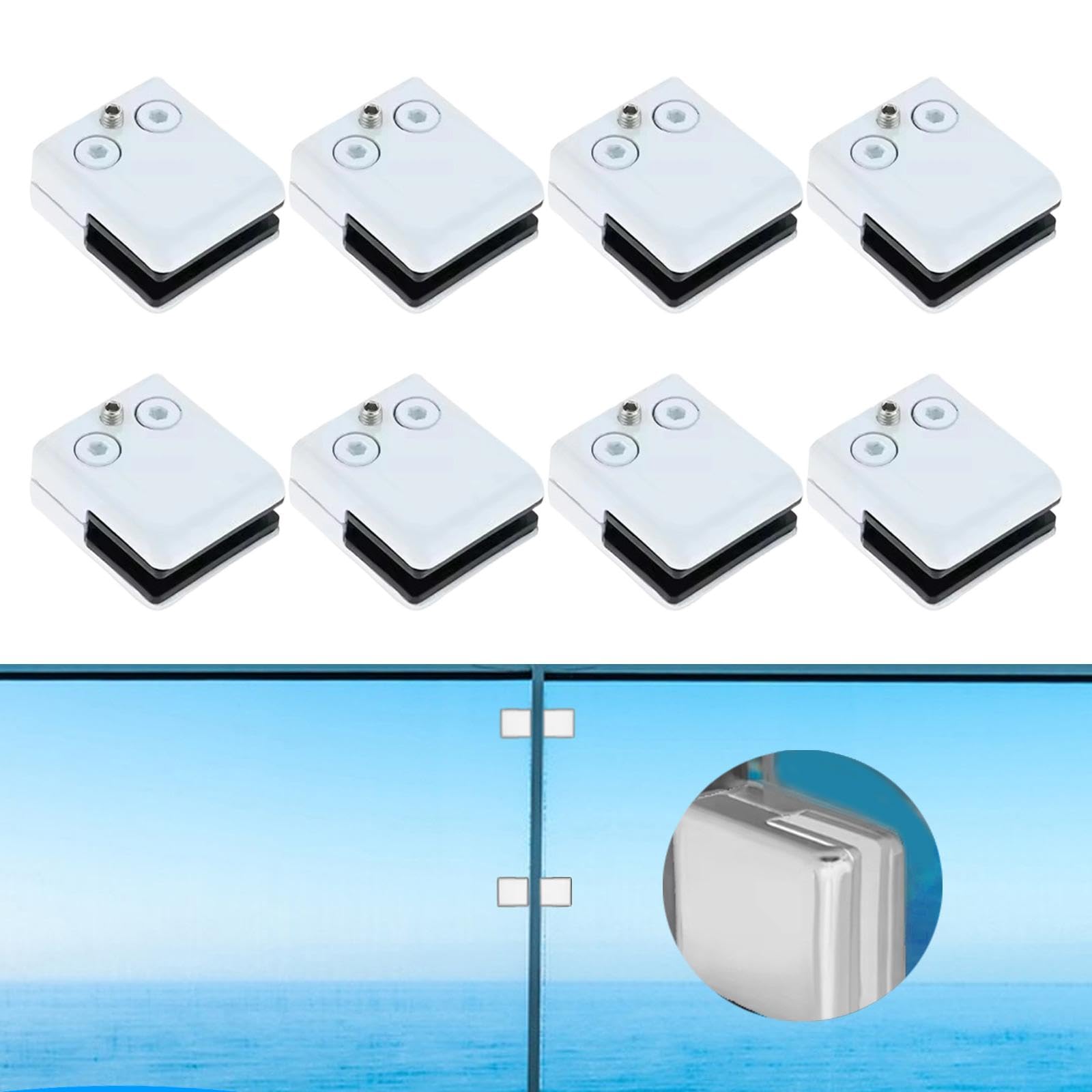 8 Pezzi Morsetto per Vetro, Balaustra, Clip per Vetro, Supporto per Ringhiera in Acciaio Inossidabile, Morsetto in Metallo Adatto per Scale Interne Ed, Bianco