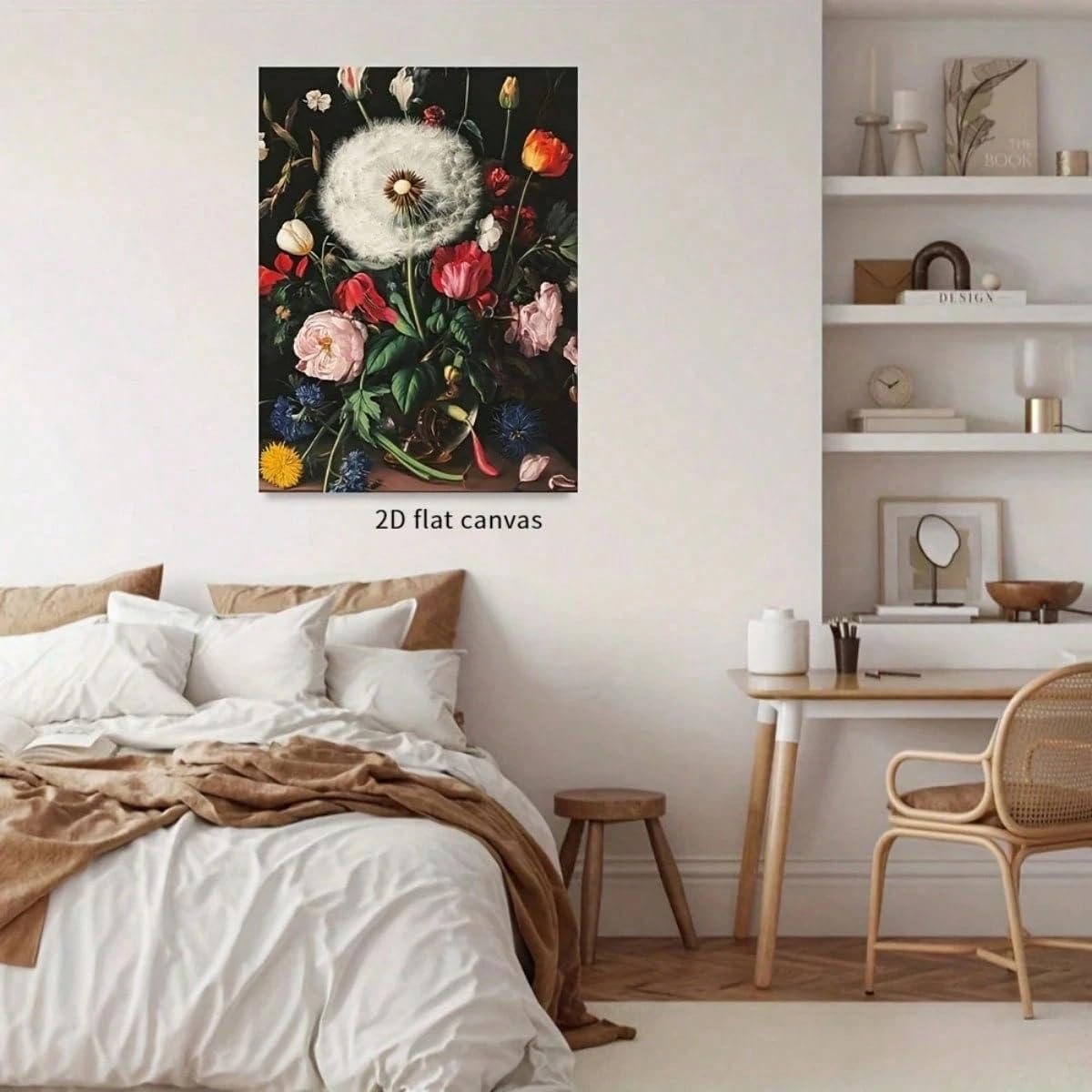 TZKBDMA Eleganter Kunstdruck mit floralem Stillleben auf Leinwand, dramatisches Blumenbild im Vintage-Stil für Wohnzimmer, Schlafzimmer, Heimdekoration (50 x 70 cm/Innenrahmen)