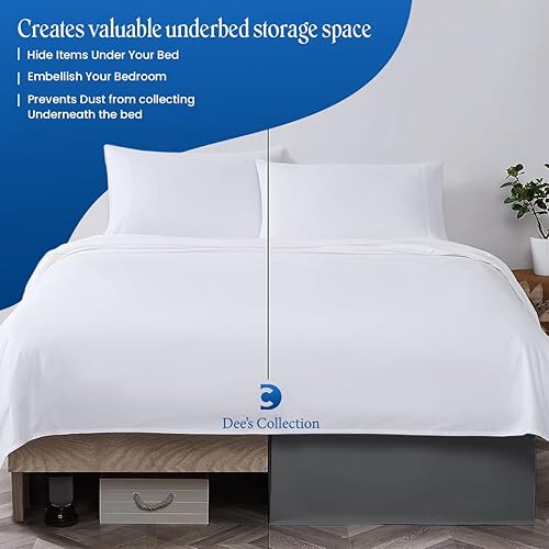 Miniatura 3 de Dee's Collection Falda de cama mágica gris oscuro, tamaño Cal King, faldas de cama mágicas de esquina dividida de 17 pulgadas, faldas de cama