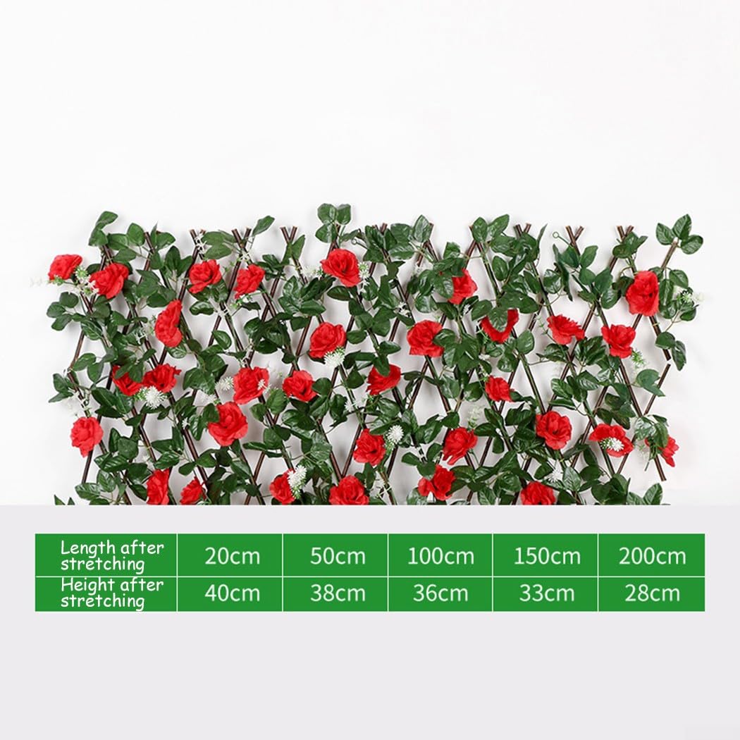 Artificial Hedge Fence, Expanding Trellis Artificial Flower Garden Decor, Outdoor Telescopic Fence, Simulated Flower Leaves Fence(Red) - Image 2