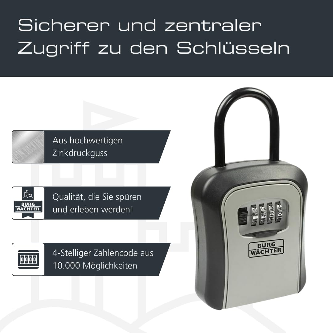 BURG-WÄCHTER Key Safe 50 SB Schlüsseltresor mit Zahlencode, 4-stellig, Schwarz/Grau