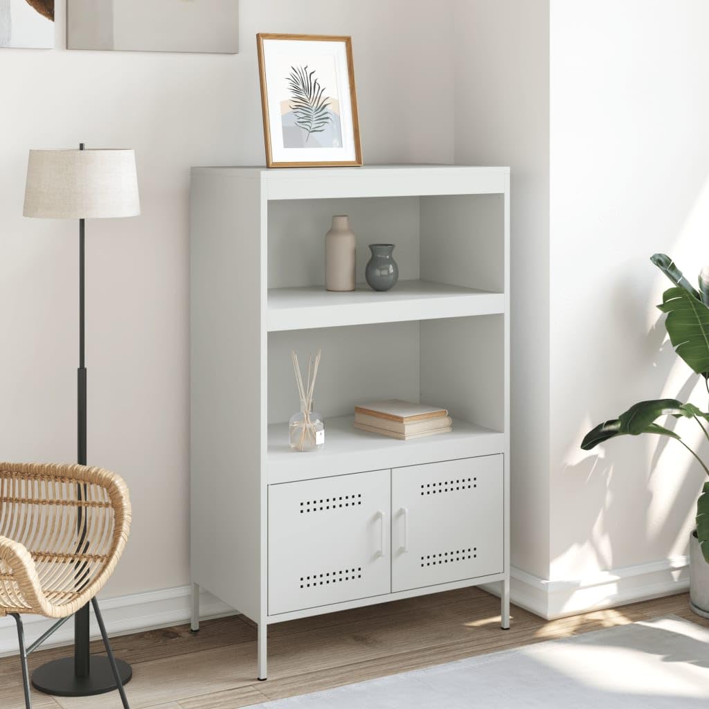 Armadio alto bianco, 68 x 39 x 113 cm, in acciaio, con ante