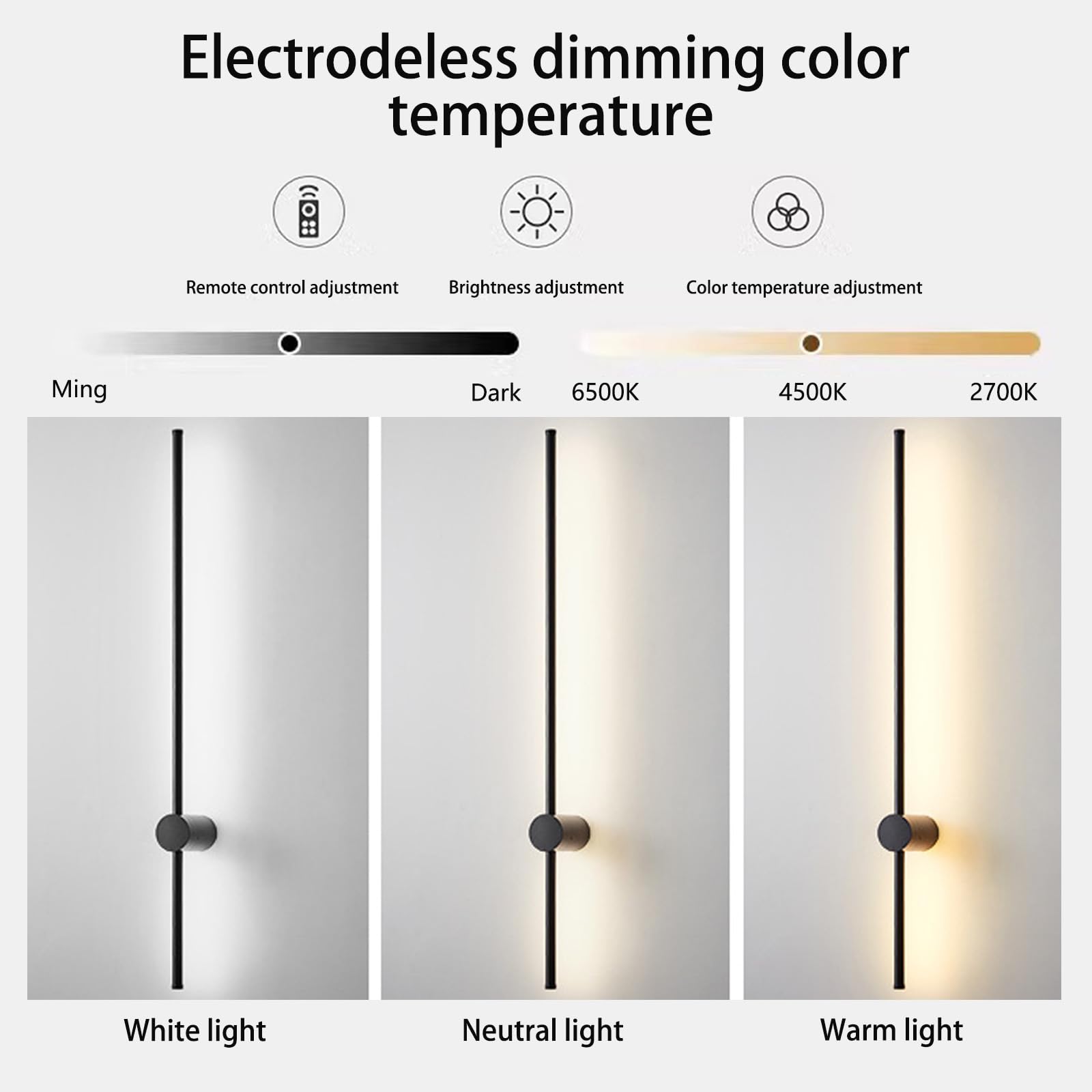 Lampa ścienna LED do wnętrz z pilotem zdalnego sterowania, możliwość ściemniania, 2700-6500 K, z wbudowanym kablem, obrotowa, długa, do sypialni, korytarza, salonu (biała, 80 cm)