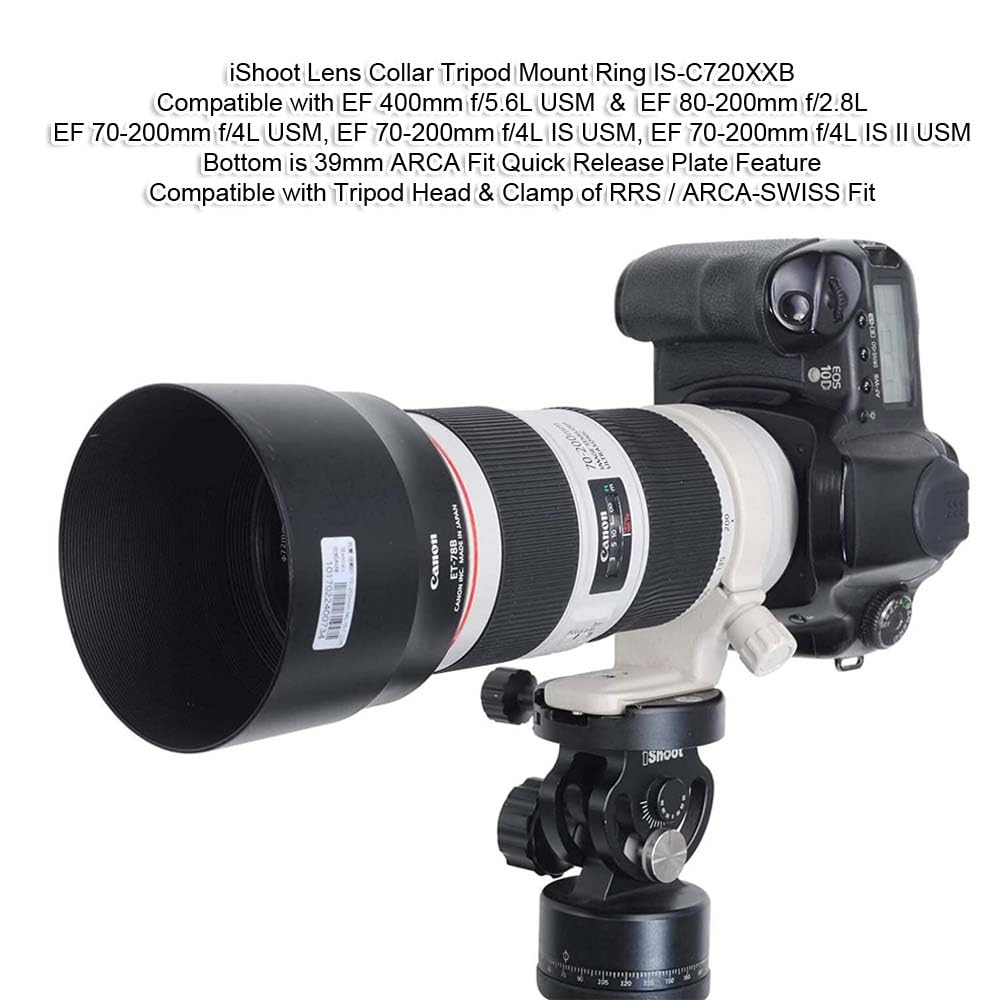 iShoot Anello di montaggio per treppiede Collare obiettivo compatibile con Canon EF 80–200mm f/2.8l, EF 70–200mm f/4L (IS) USM, EF 400mm f/5.6 l USM, Staffa Supporto Arca Fit Piastra Sgancio Rapido