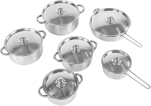 Miniatura 8 de Juego de utensilios de cocina de acero inoxidable, juego de ollas y sartenes de acero inoxidable, 6 piezas listas para inducción con tapas para