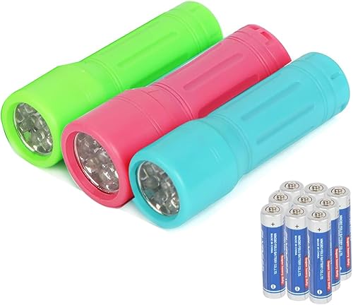 Paquete de 3 mini linternas LED a granel, pequeñas linternas multicolor con cordón, 9 pilas AAA incluidas, para suministros de huracán, regalos de