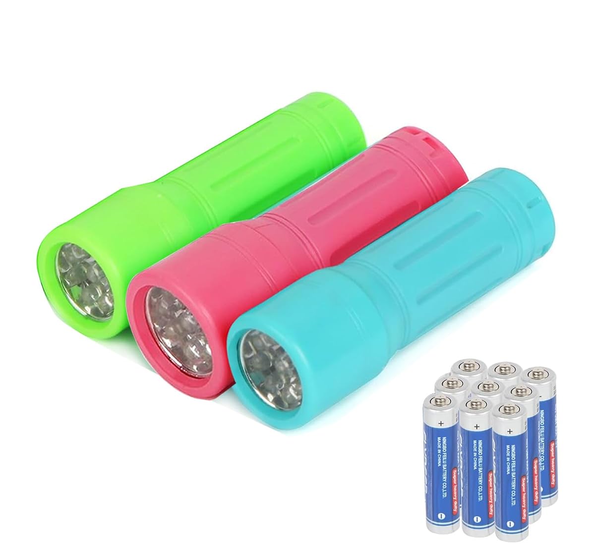 3 Pack 9-LED Mini Flashlight Bulk, Small Multicolor Flashlights with Lanyard, 9