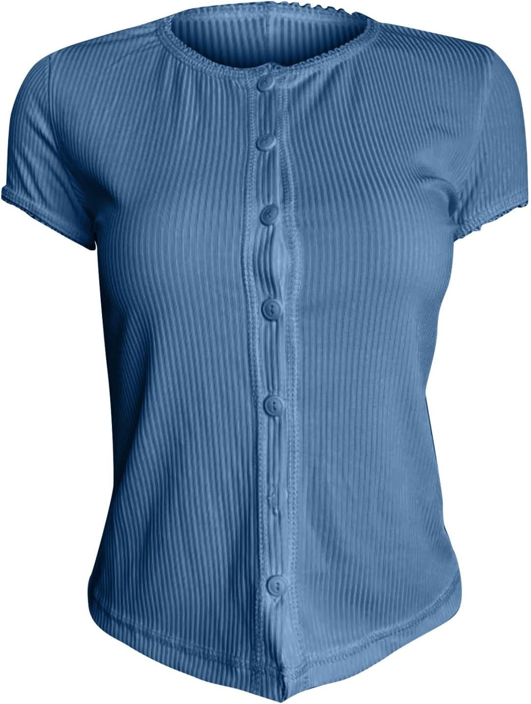 Womens Slim Fitted T Shirts Short Sleeve Cardigan Button Down Tee Blouses Basic Y2k Ribbed Tops