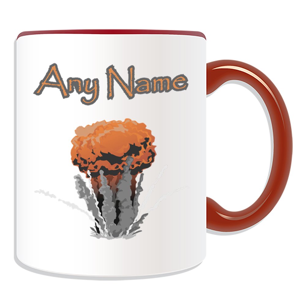 Unigift Red Personalised Gift - Nuclear Explosion Mug (Military Design Theme, Colour Options) - Any Name / Message On Your Unique - Army Armed Forces Soldier World War Weapon Battle Bomb Mushroom Clouds Atmospheric Atomic Atom Missile