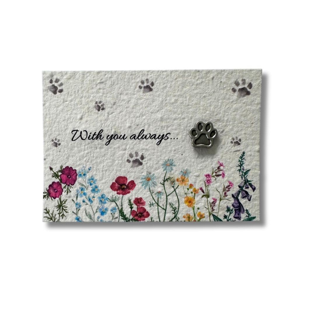 Pet Loss Gift with Paw Print Pin & Plantable Forget Me Not Card, Pet Memorial Gift, Dog Memorial Gift, Cat Memorial Gift, Pet Bereavement Gift, Pet Sympathy Gift (Paw Pin & Card).
