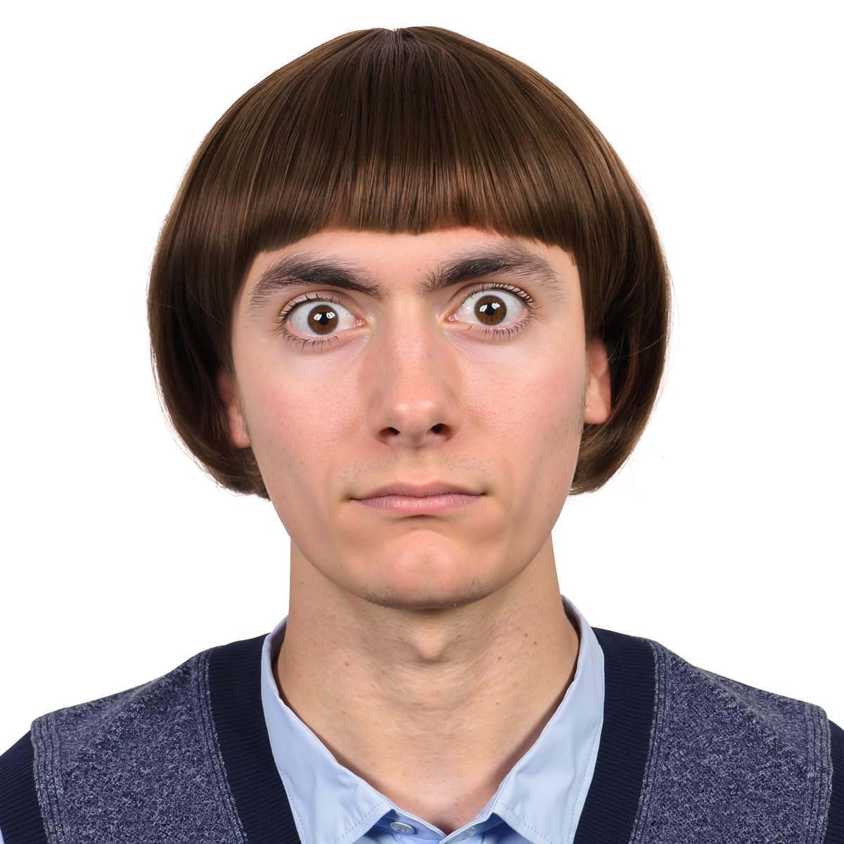ColorGround Short Straight 60 70s Bowl Cut Funny Wig for Men Crazy Mushroom Cosplay Wig for Halloween (Dark Brown)