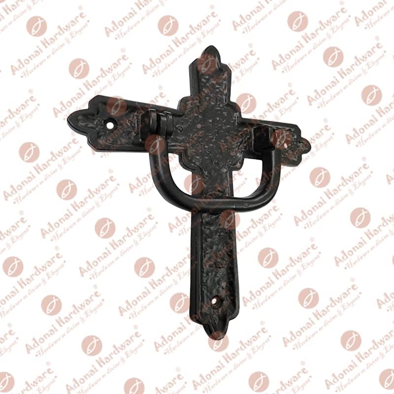 Adonai Hardware "Cross" Antique Cast Iron Door Knocker (Black Powder Coated)