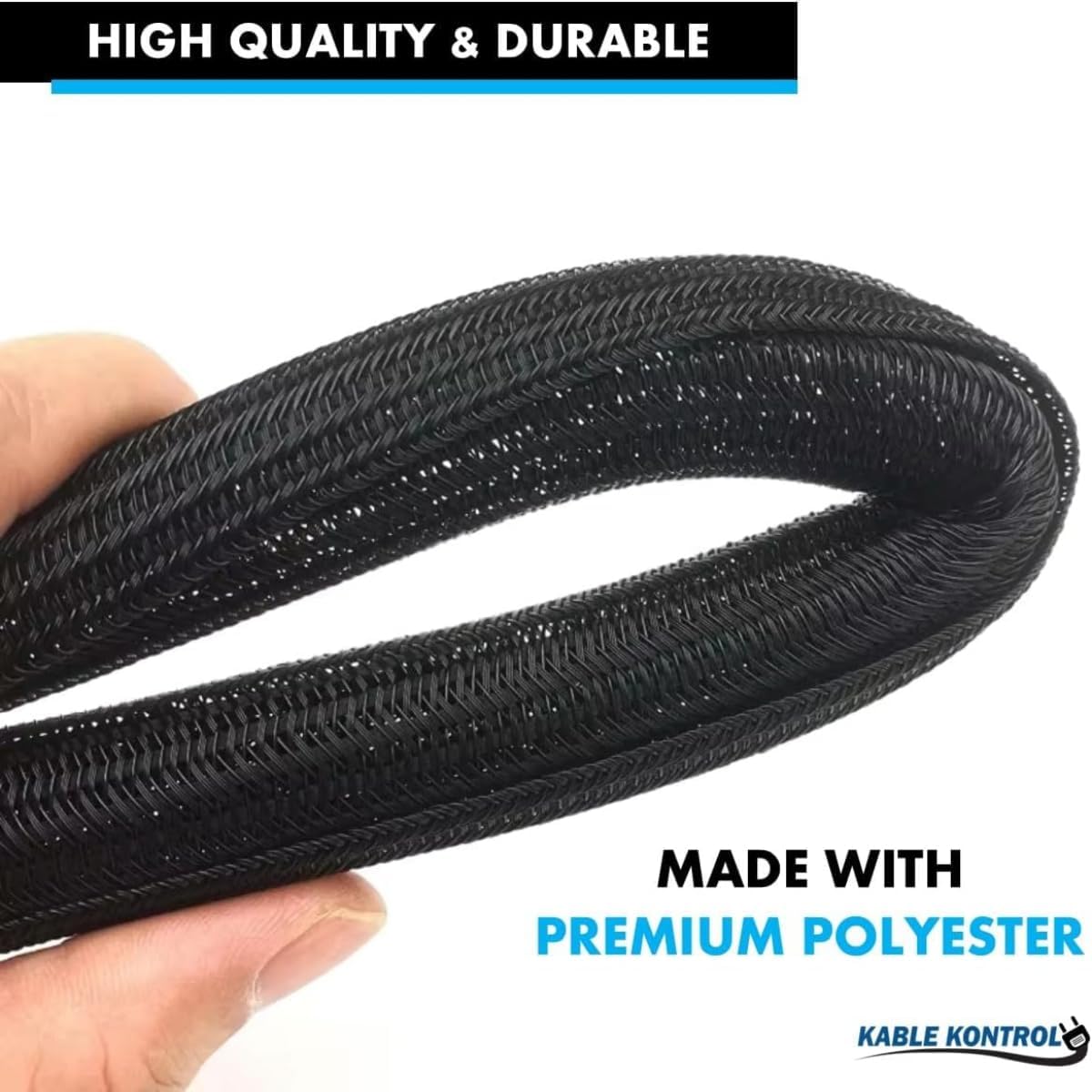 Kable Kontrol 25 Ft - 0.38" Inch Braided Cable Sleeve - Self Closing Split Wire Wrap Cord Hider Organizer Wire Loom Tubing Cover for Automotive, Industrial Cable Management - Black