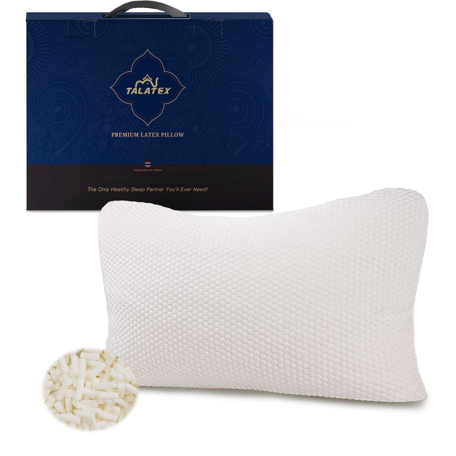 Talatex Talalay 100% Natural Premium Adjustable Latex Pillow, Shredded Latex Pillow Helps Relieve Pressure, Perfect Package Best Gift with Removable Tencel Cover (SilkStrand, Standard)