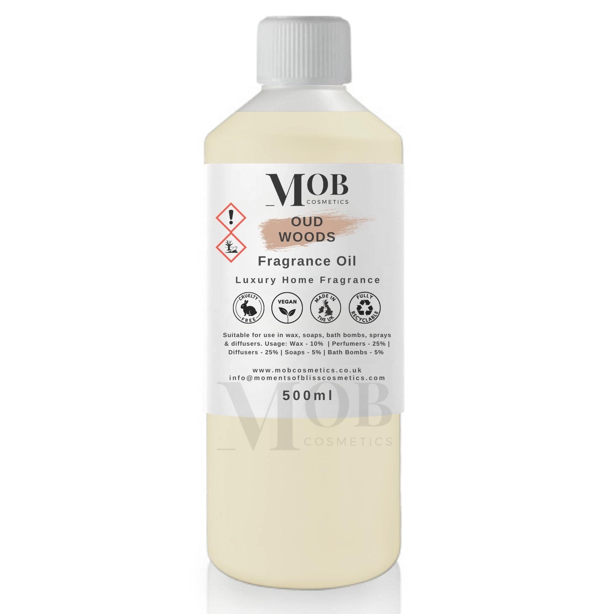 Oud Woods Luxury and Designer Fragrance Oil | Highly Concentrated | Perfect for Candles, Soaps, Bath Bombs, Diffusers, Wax Melts | UK Made | Vegan (Oud Woods, 500ml)