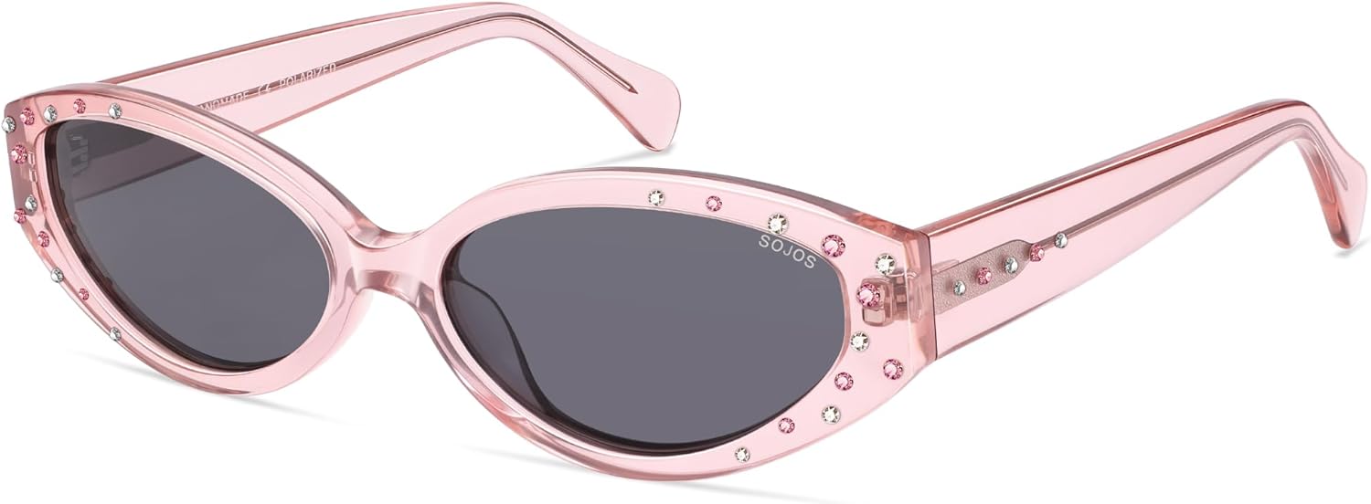 SOJOS Acetate Polarized Retro Sunglasses for Women Oval Cat-Eye Vintage Narrow Sun Glasses SJ3131, Shimmer