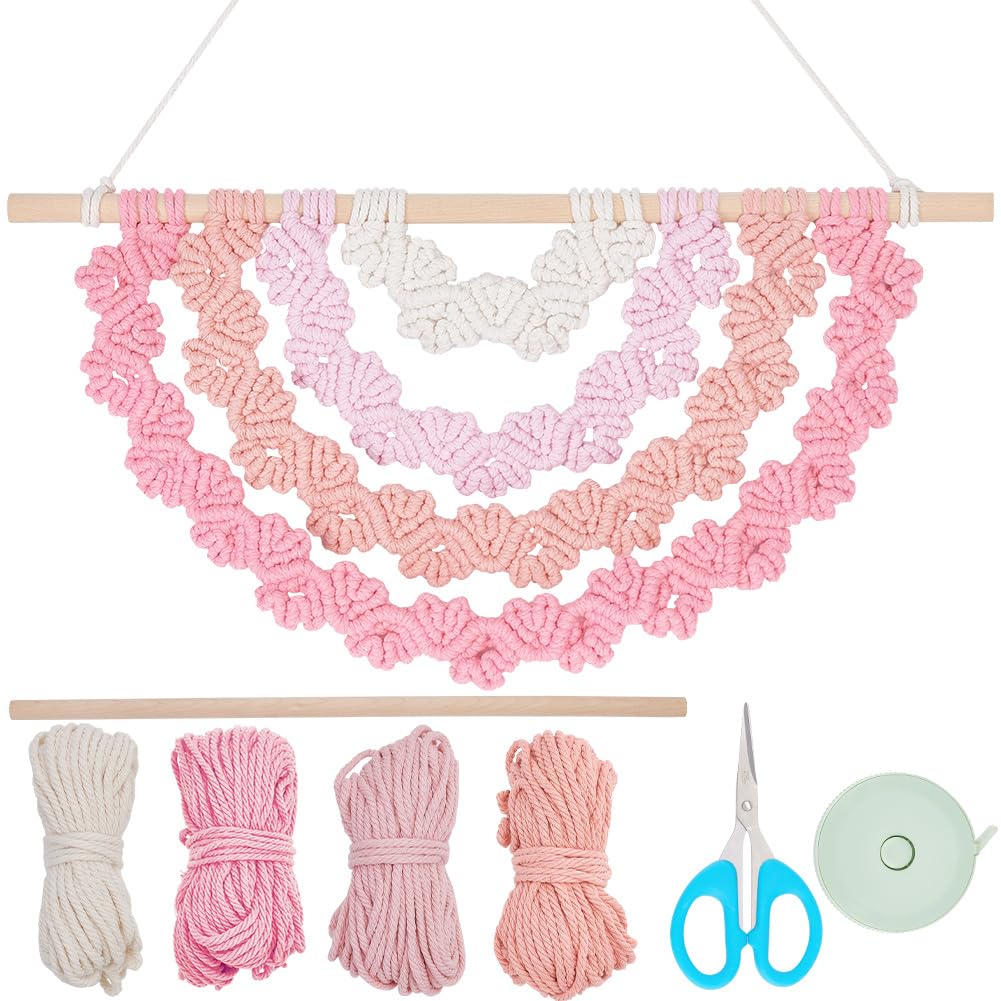 FREEBLOSS Kit de suspension murale en macramé à faire soi-même - Demi mandala - Cœur d'amour - Tapisserie tissée à la main - Décoration murale en macramé pour débutants - Décoration de chambre pour