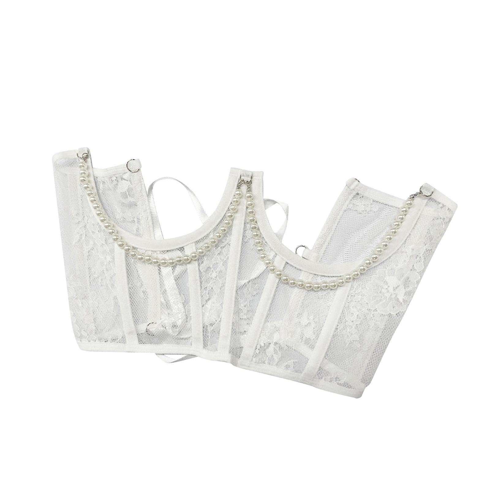 Lace Corset Belt Tie Back Corset for Women Underbust Corset with Beads Chain White|Clothing, Shoes & Accessories | Womens Clothing | & Sleep |1 Women Lace Up Corset-image-14