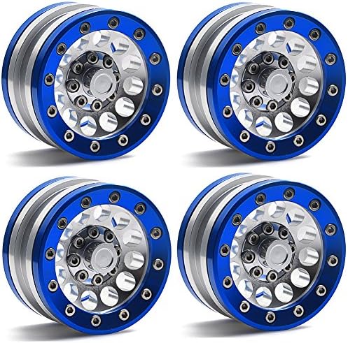MOHERO 1.9" Alloy Beadlock Crawler Wheels Rims Set for RC 1/10 Model Crawler SCX10 Pack of 4 (Blue)