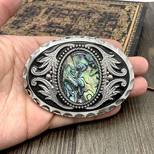 Yoqucol Vintage American Western Cowboy Abalone Shell Pattern Stone Belt Buckle For Men #TOP3