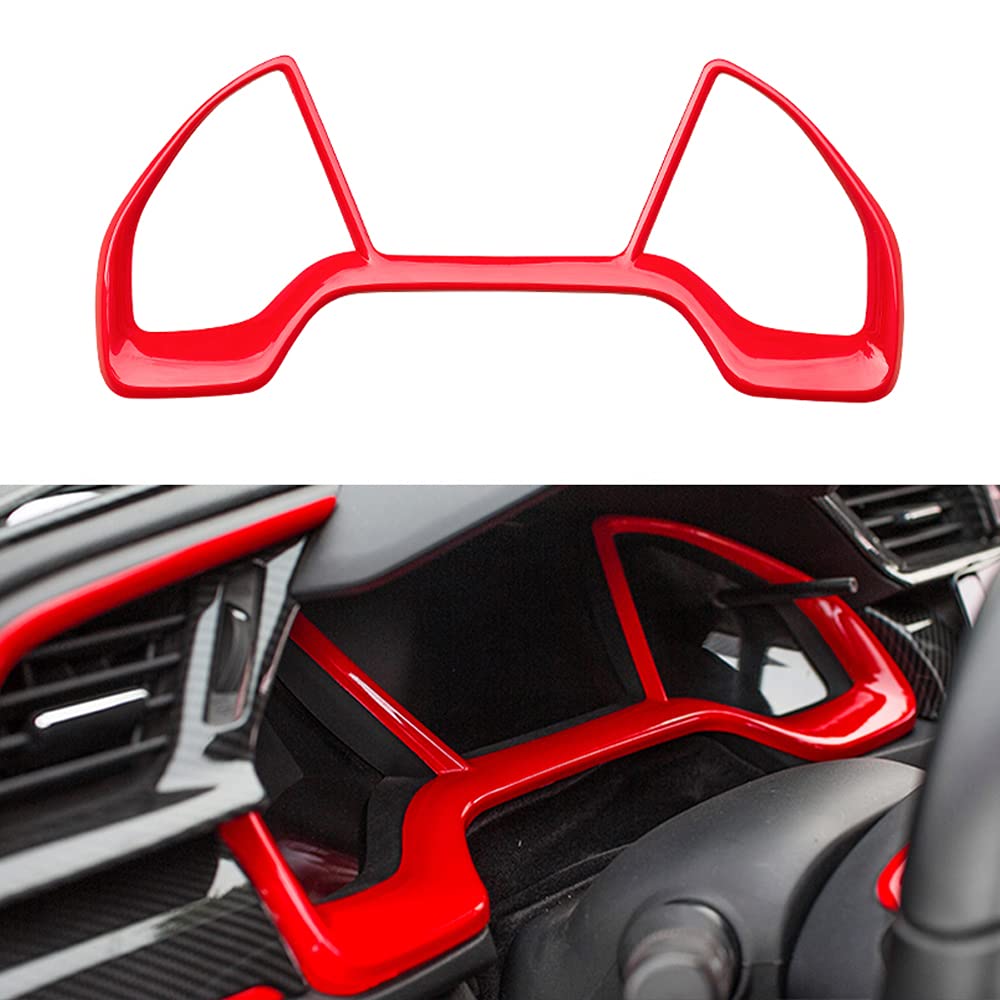 10th Gen Civic Dash Board Instrument Panel Dial Dashboard Trim Cover Frame ABS Decal Interior Moulding Accessories for Honda Civic 2016 2017 2018 2019 2020 2021 (Red)