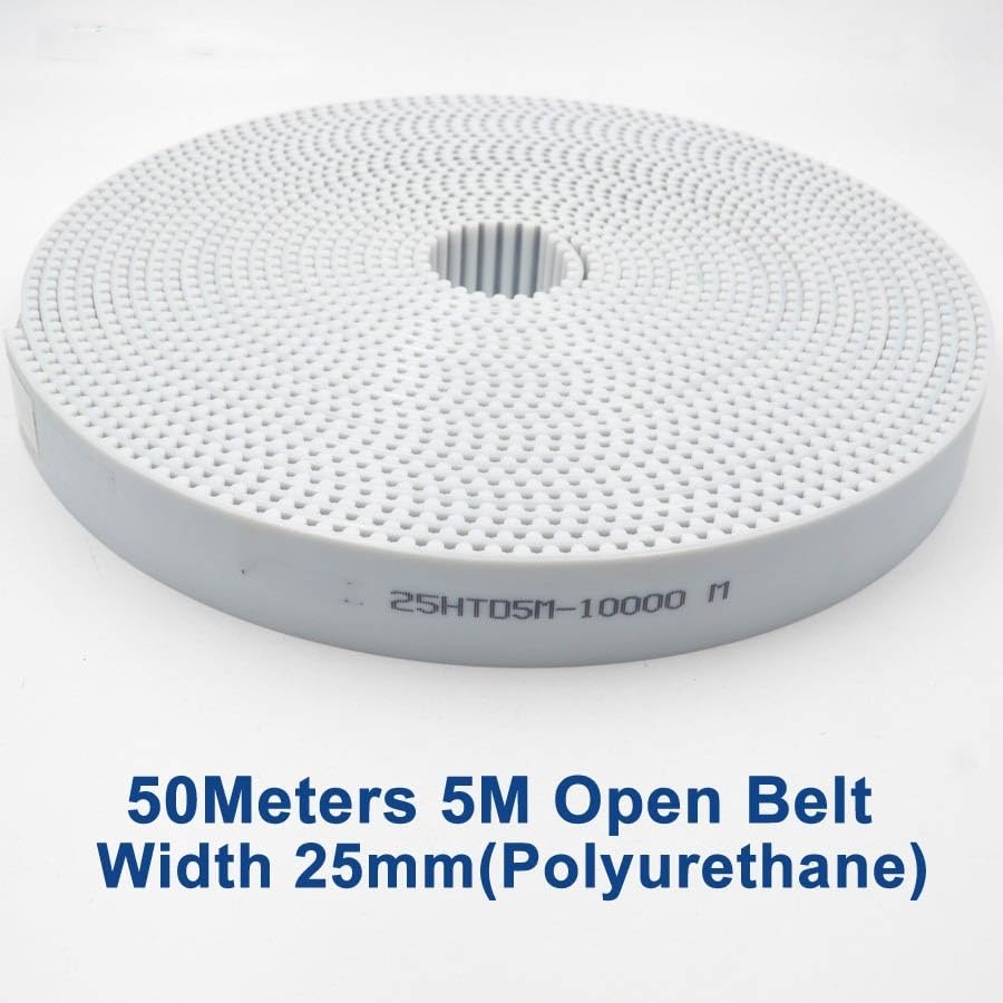 50メートル ホワイト PU HTD 5M オープンタイミングベルト 幅25mm 5M-25mm ポリウレタンスチールアーク歯同期プ