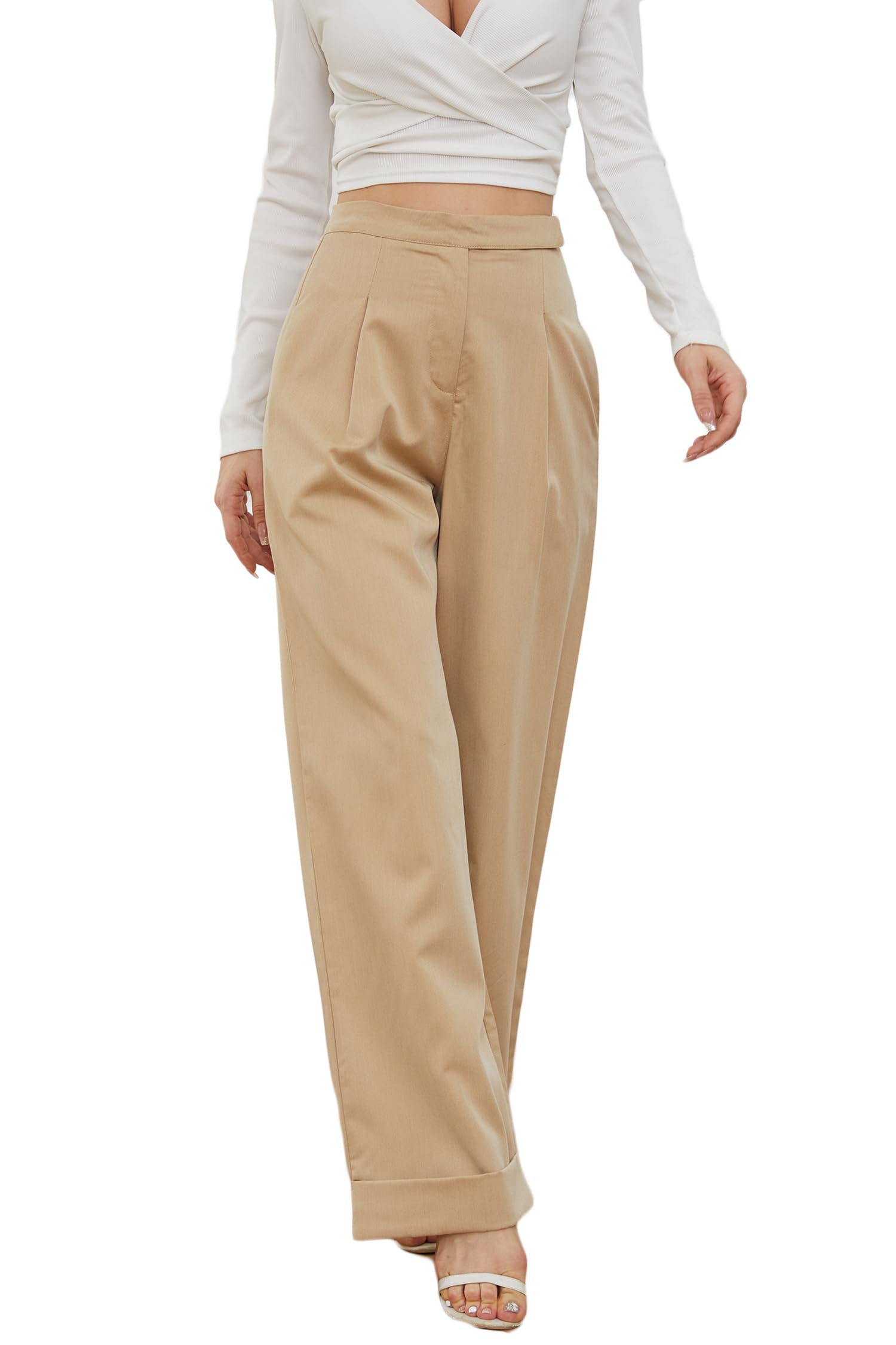 Womens Wide Leg Trousers Pants High Waisted Black Business Work Straight Leg Long Pants
