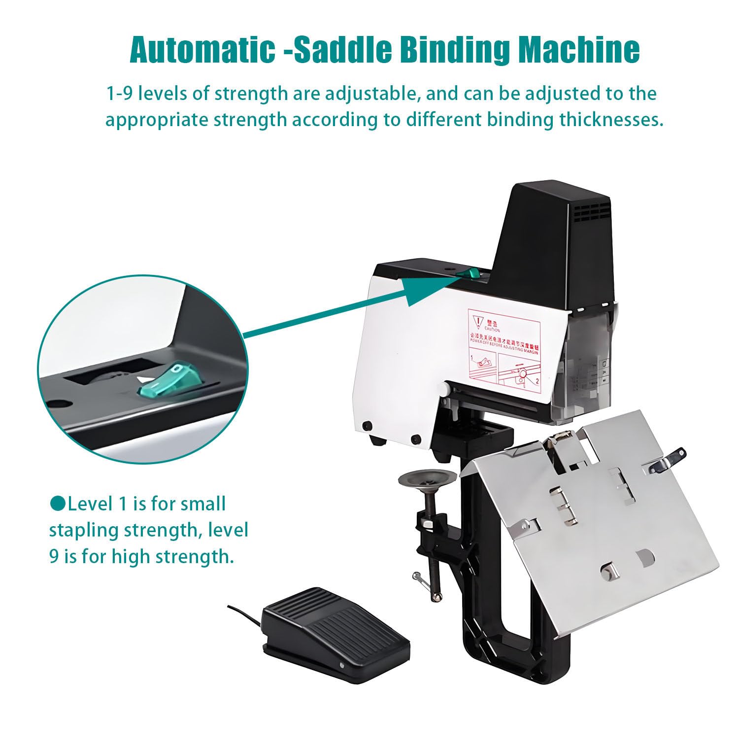Rilegatrice Automatica a Sella, cucitrice elettrica Professionale, cucitrice elettrica a Sella, Spessore Regolabile, 1-9 Livelli di intensità Regolabili, per Ufficio