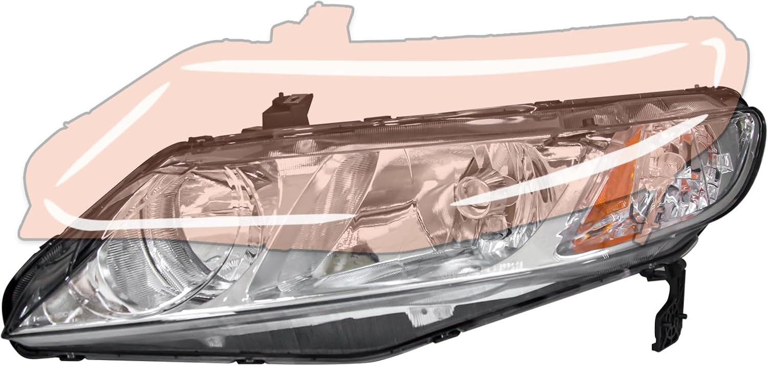 Headlights Assembly Compatible with 2006-2011 Honda Civic Sedan 4dr - Chrome Housing, Amber Reflector - Headlamp Replacement for Civic 2006-2011 - Driver and Passenger Side Included