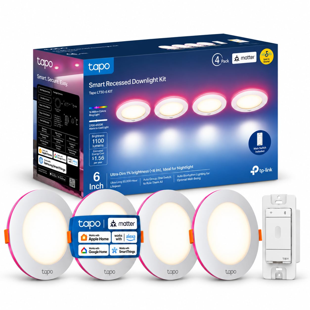 Amazon.com: Tapo Smart 6-Inch Recessed Downlight L730-6 KIT(4-Pack