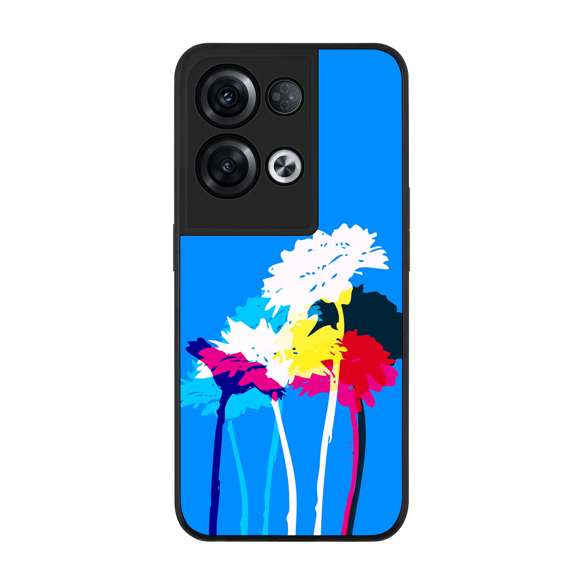 Stylizedd Rugged Black edge case for Oppo Reno8 Pro, Slim fit Soft Case Flexible Rubber Edges Anti Drop TPU Gel Thin Cover - Bleeding Flowers (Blue)