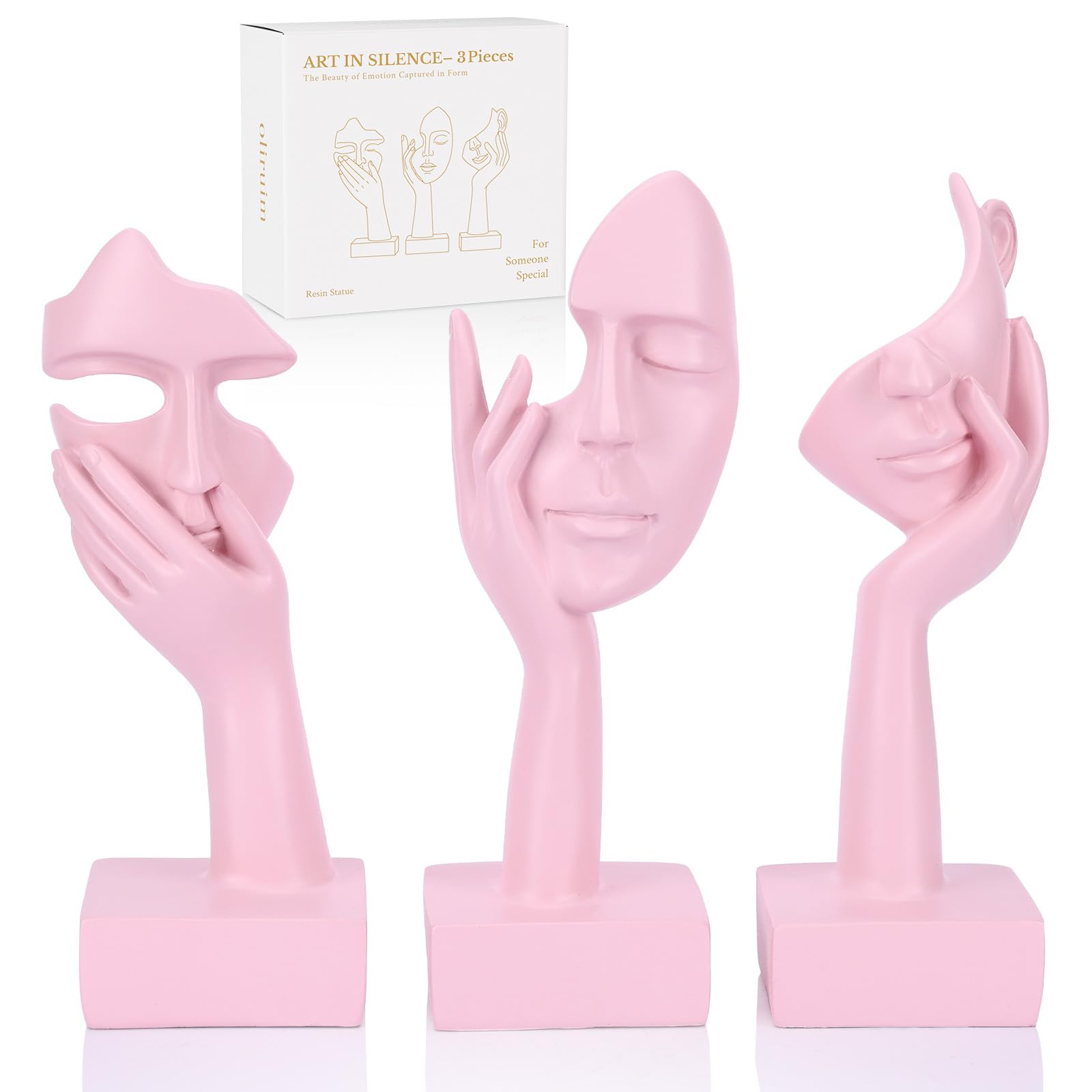 oliruim 3 Pcs Thinker Large Statue Set - Pink Art Abstract Home Accent Figurines for Living Room, Bedroom, Shelves, Office Desktop, Coffee Table Decor, Gift for Women (3 Pcs Pink, 9")