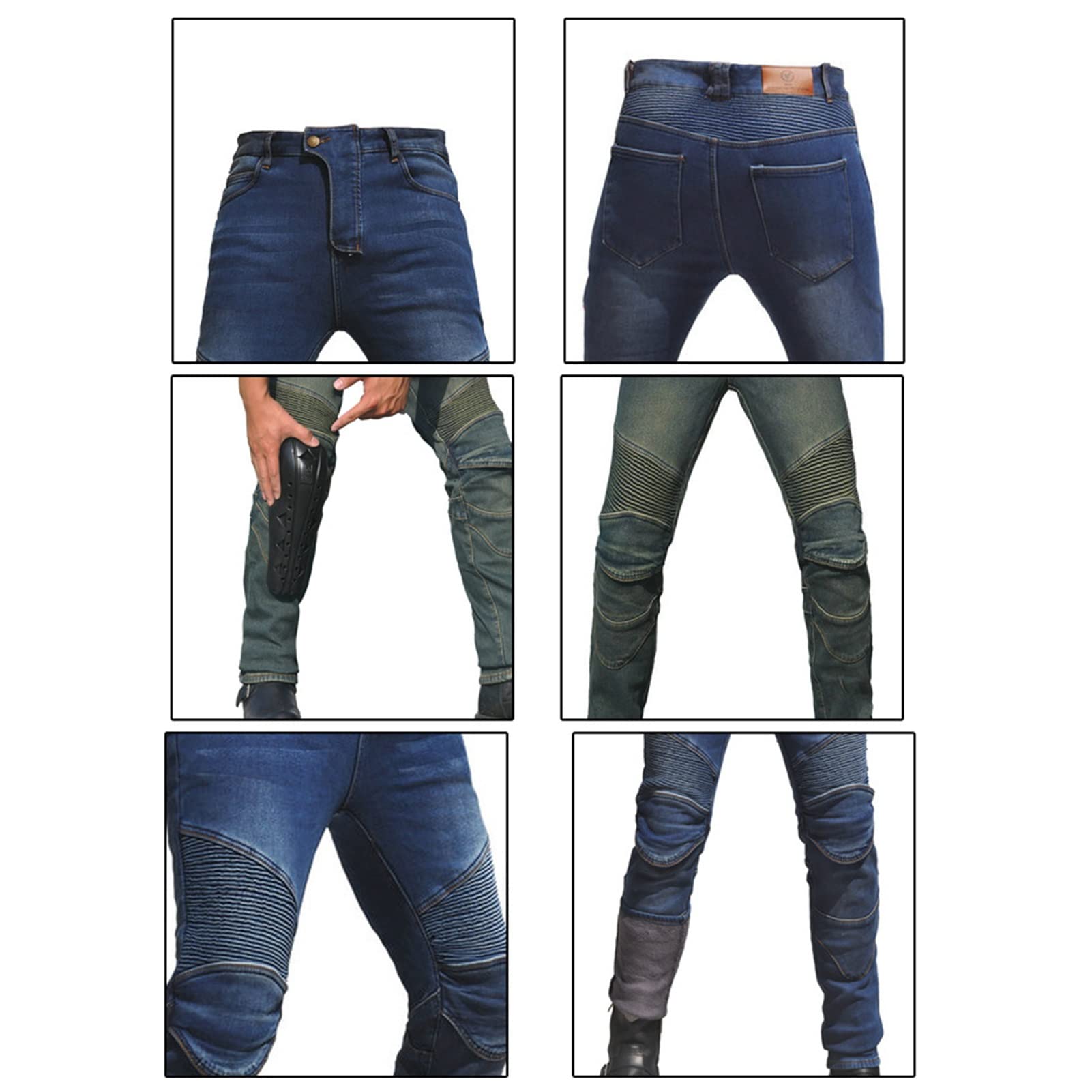 Pantaloni Da Equitazione Moto In Velluto Spesso Jeans Locomotive Invernali. Tessuto Denim Impermeabile, Resistente All'usura, Antivento Ginocchiere * 2, Escaping* 2
