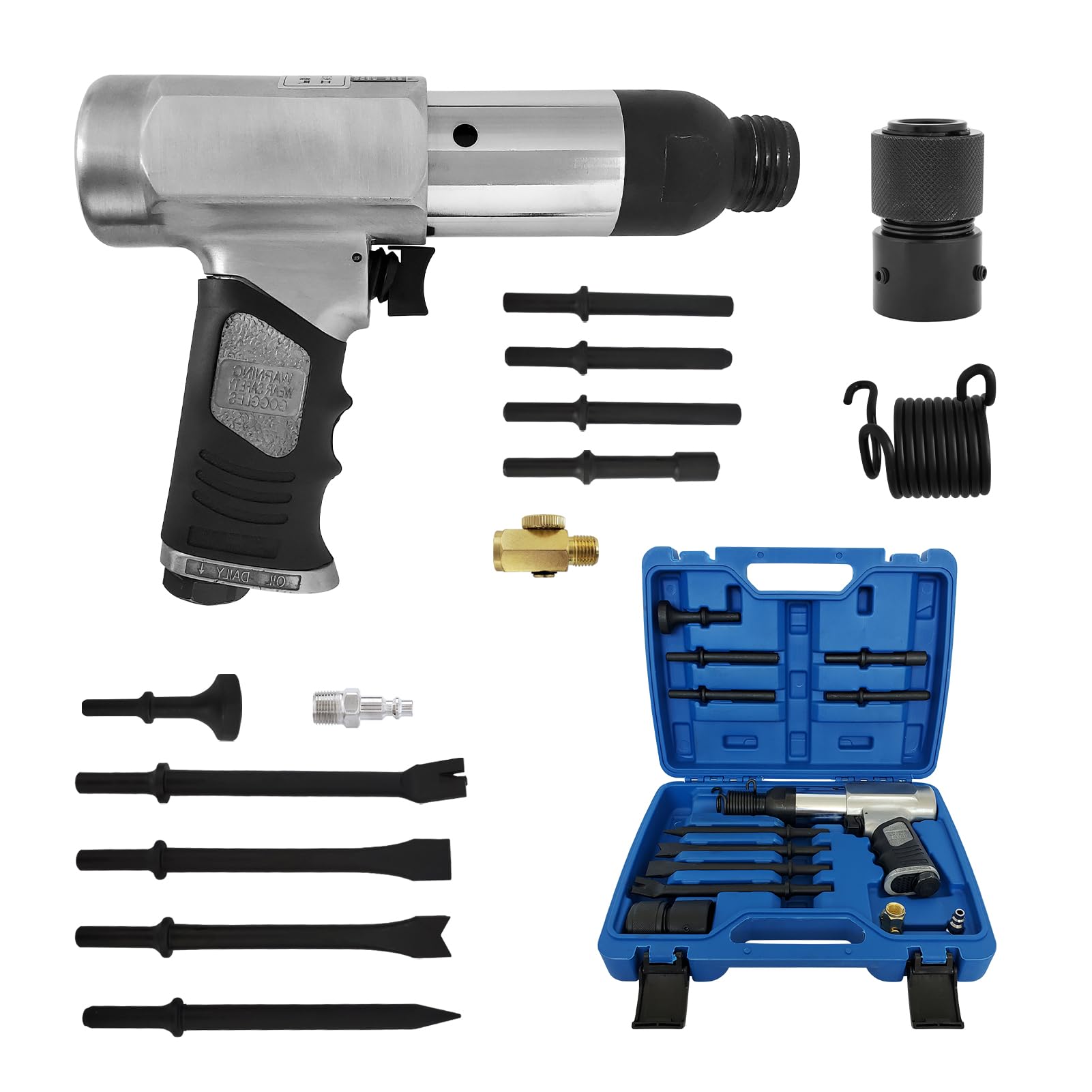 Csttler Air Hammer with 14-PCS Air Chisel ，Air Chisel Hammer -Tapered Punche,Air Hammer Kit-Panel Cutter,Air Chisel Hammer-Flat Chisel,2500 BPM