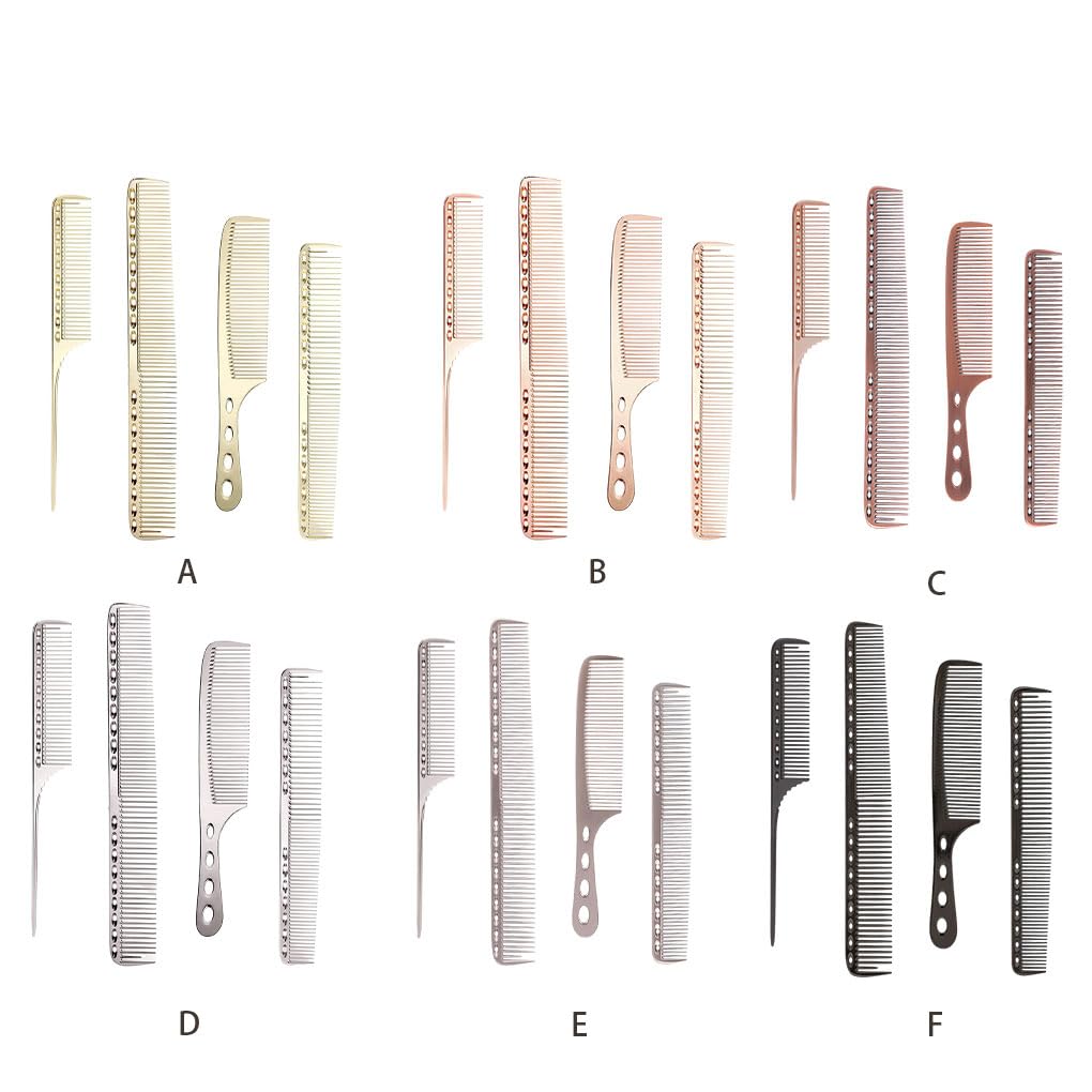 5er-Set, 4er-Pack/Los, ergonomischer Griff für bequemeres Kämmen, bequemer zu halten, Metall-Haarschneidekamm, helles Silber