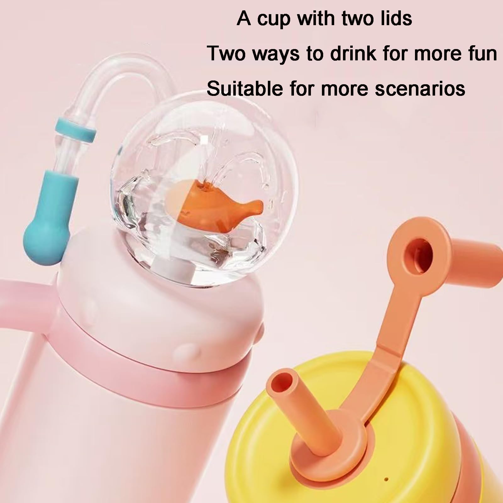 24oz stainless steel whale fountain tumbler,springbrunnen trinkflasche kinder,drinking cup with whale squirt,fountain water bottle,with Fun Fountain Effect,Two Lids,Spill-Proof,Dishwasher Safe (pink)