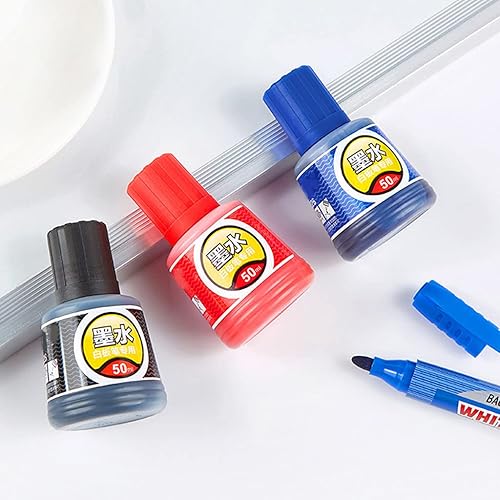 Miniatura 7 de CUCUDAI 1 botella de tinta de repuesto de 1.7 fl oz para recargar tintas, rotulador de pizarra blanca, negro, rojo, azul, 3 colores, suministros de