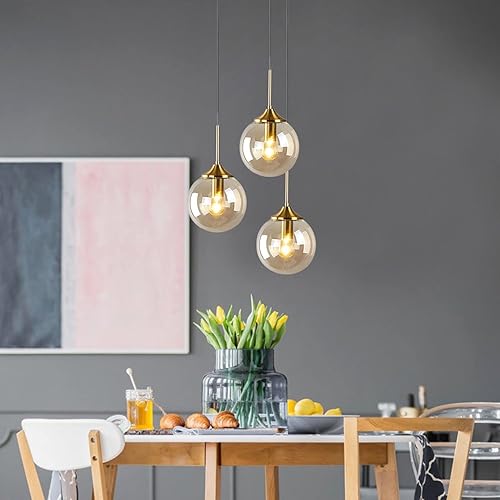 Miniatura 4 de KCO Iluminación de cristal ámbar lámpara colgante moderna grande globo colgante iluminación latón cepillado oro lámpara colgante lámpara mediados de