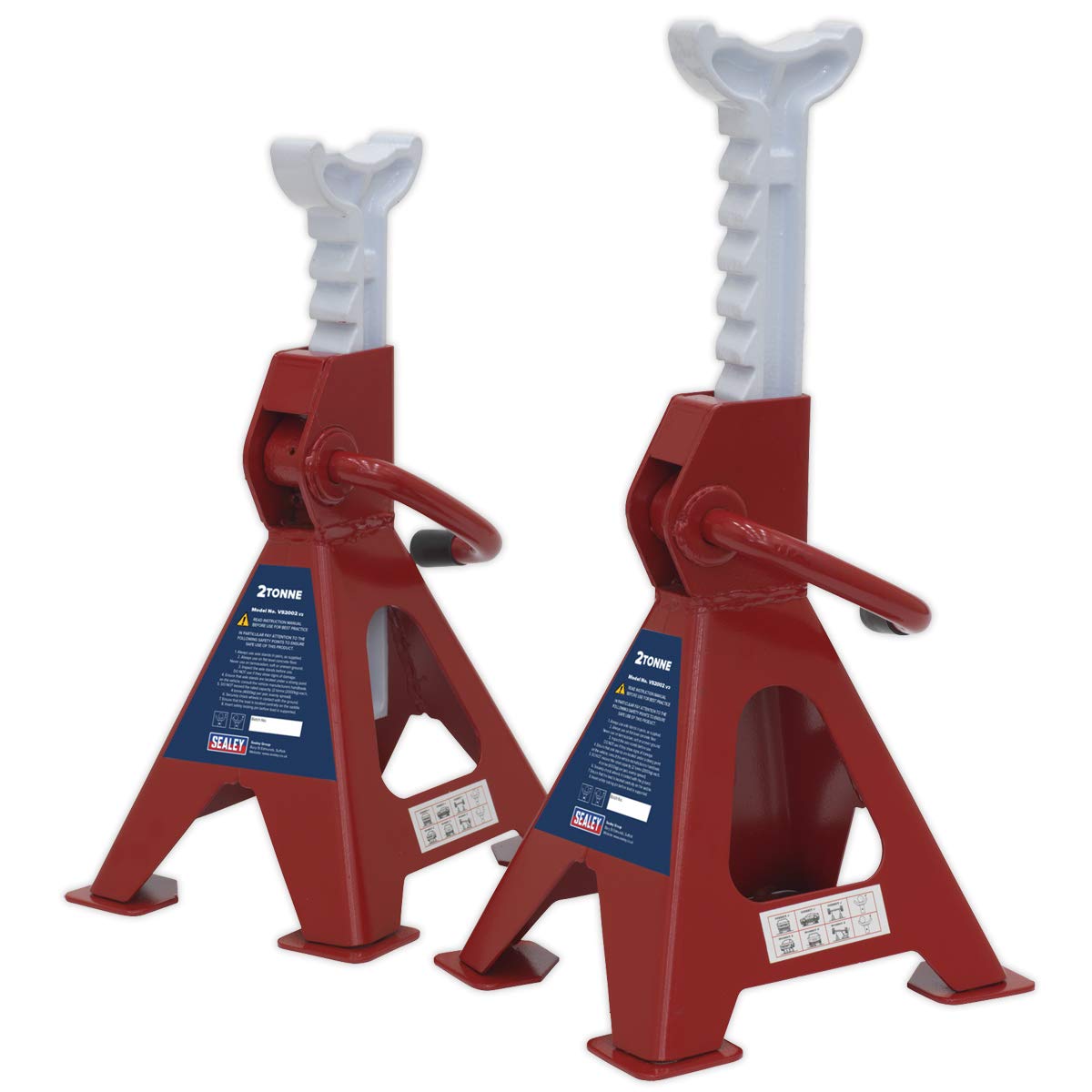 Sealey VS2002 Ratchet Type Axle (Pair) 2 Tonne Capacity per Stand, 4 Ton, Red