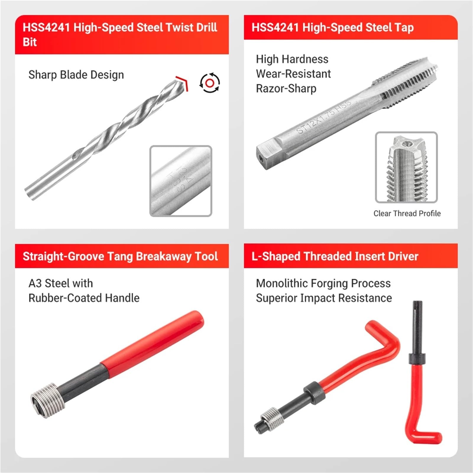 Kit attrezzi automobile Attrezzi completi for la riparazione delle filettature, 88-131 pezzi, restauratore metrico M5-M12 con custodia rossa for garage e officina meccanica(131Pcs)