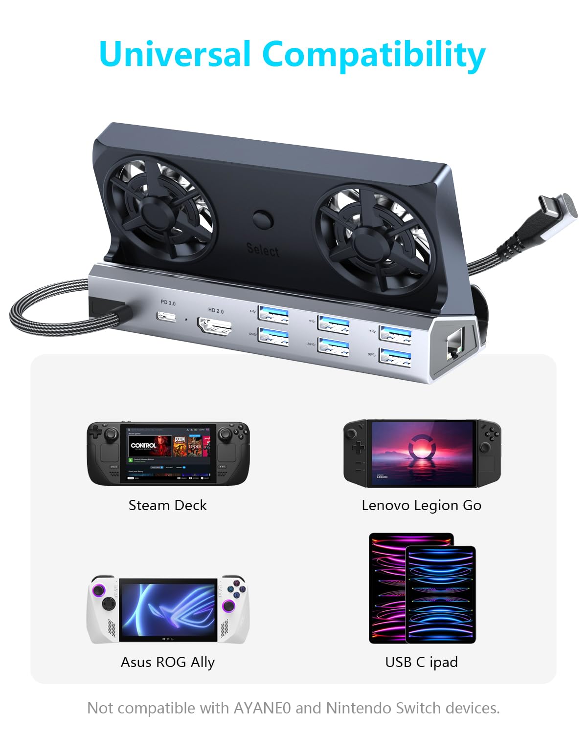 Amazon | デュアル冷却ファン 12イン1 スチームデッキドッキング