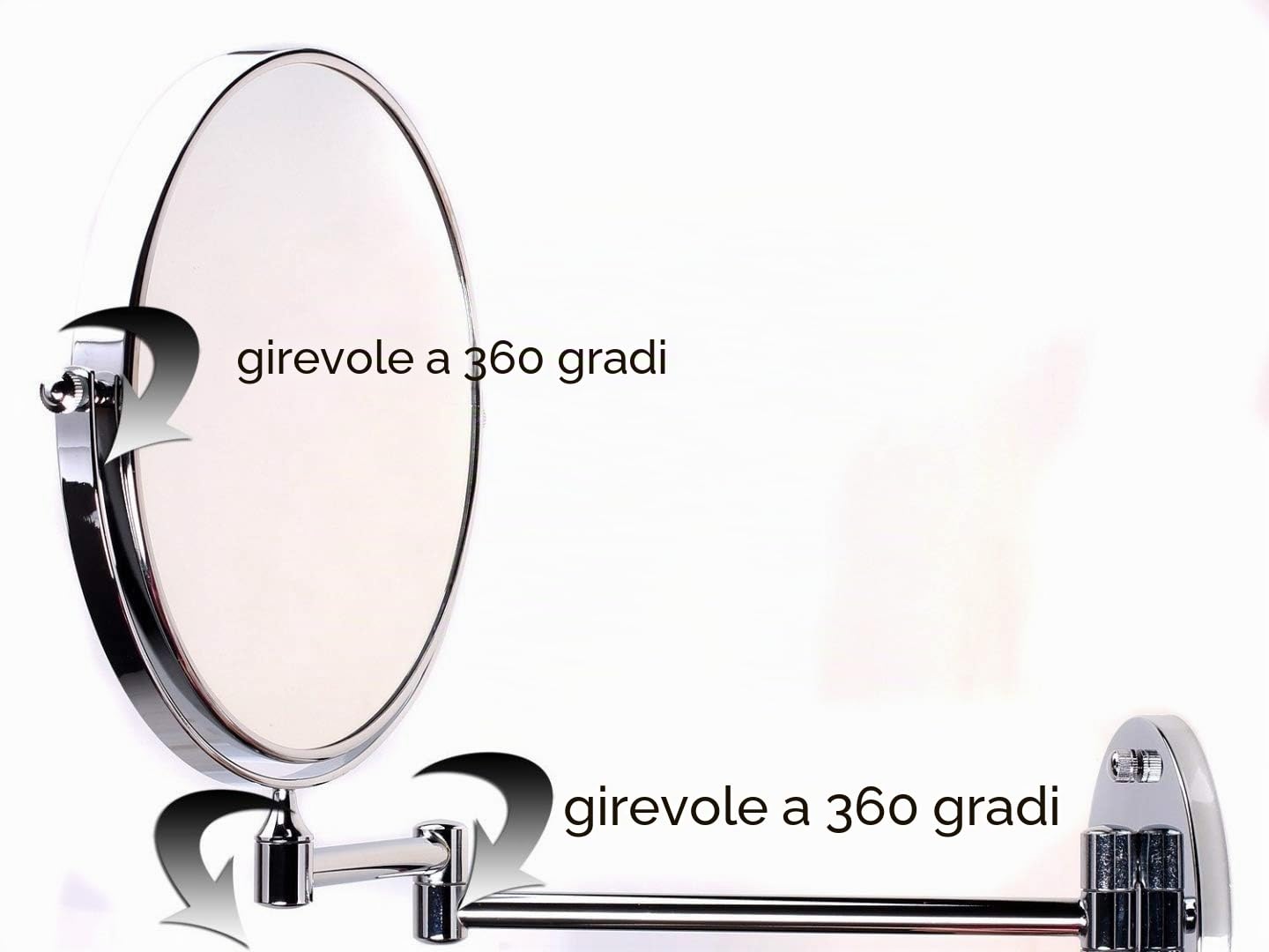 Specchio da Trucco 8 Pollici, Ingranditori 10X, Cosmetico Specchio da Parete, 20 cm Doppio Faccia Specchio a Parete, Specchio da Bagno per Trucco e Rasatura, Argento, Cromato, KXD3107-5x