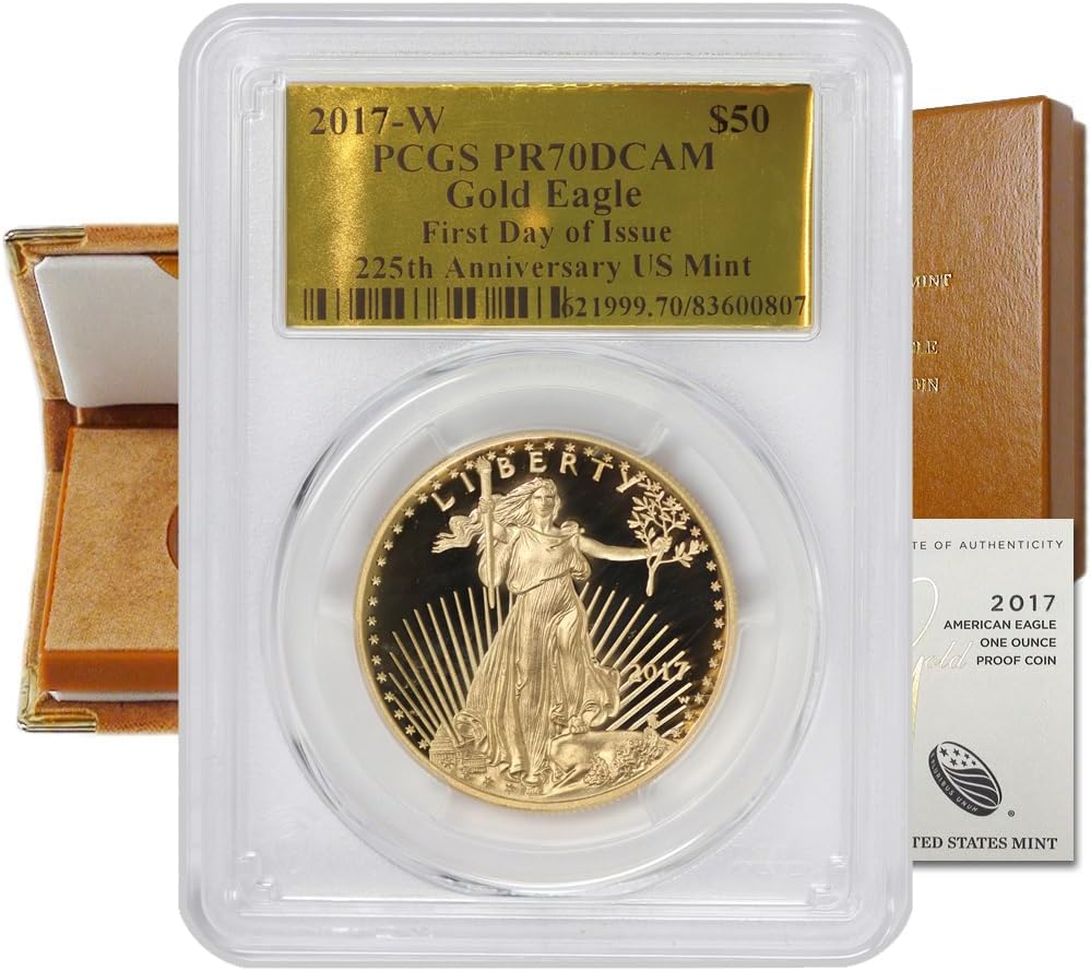 2017 W 1 oz American Gold Eagle PR-70 Deep Cameo First Day of Issue Gold Foil Label with Original Government Packaging $50 PR70DCAM PCGS
